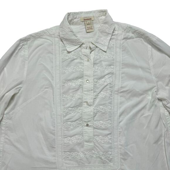 SUNDANCE White Eyelet Lace Crochet Popover Collar Shirt Size Small 100% Cotton - Picture 6 of 10